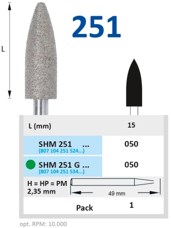SHM251G050 Бор алмазный H - пламя заостренное - 050 зеленый HORICO