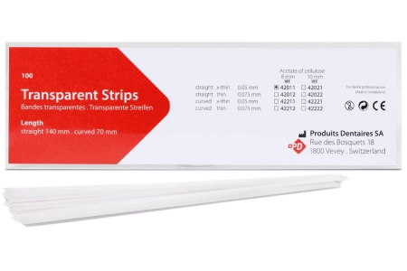 Штрипсы прозрачные ацетатные прямые 140х8 мм экстратонкие 100 шт Produits Dentaires SA
