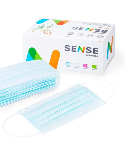 маски "sense professional" медицинские из нетканого материала - голубые, 50шт/уп (тк=40уп)