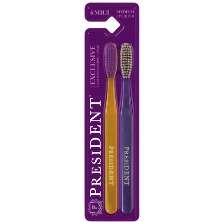 Зубная щетка PRESIDENT Exclusive 6 мил (2 штуки в наборе) арт.4904.04, цвет в ассортименте