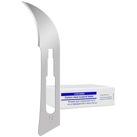 Лезвие для скальпеля из углеродистой стали №12, 100 шт, Apexmed