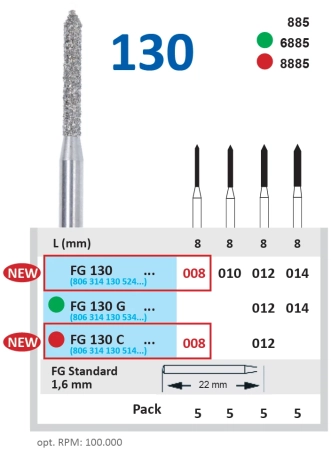 FG130008 Бор алмазный FG - цилиндр остроконечный - 008 серый HORICO