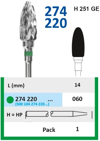 274220060 Фреза твс - конус - 060 зеленый насечка крестообразная грубая пластмасса гипс  HORICO