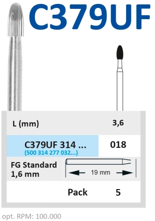 c379uf314018 бор твердосплавный - пламя  - 018 финир 30 граней турбинный наконечник  horico