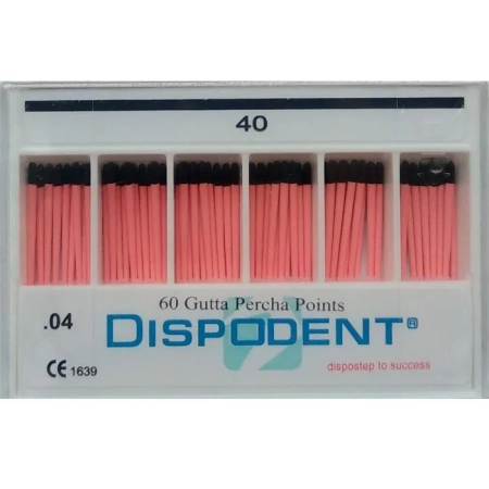 Штифты гуттаперчевые эндоканальные (Конусность .04)  Dispodent № 40,  60 шт.