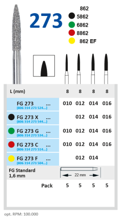 fg273x014 бор алмазный fg - пламя закругленное - 014 черный horico