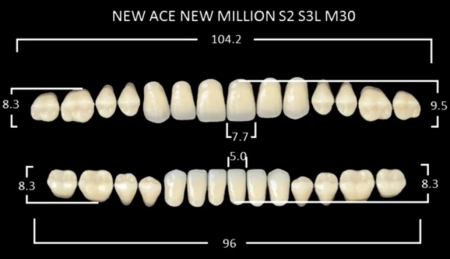 Зубы акриловые New Асе / New Million цвет B2 фасон S2, S3L / M30 (28 шт) Yamahachi