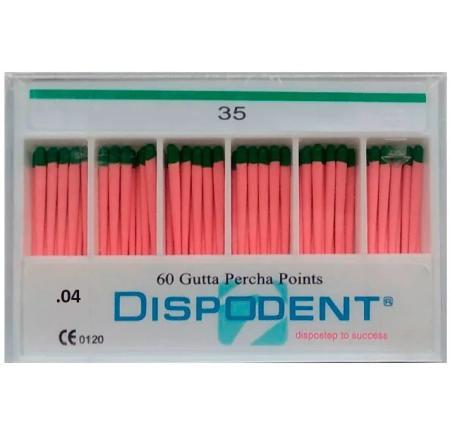 Штифты гуттаперчевые эндоканальные (Конусность .04)  Dispodent № 35,  60 шт.