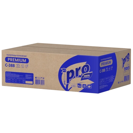 полотенца бумажные v-сложения protissue c-388 премиум, 180 листов, 3-слоя, белые (тк=20уп)