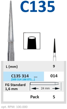 c135314014 бор твердосплавный - конус - 014 финир 12 граней турбинный наконечник  horico