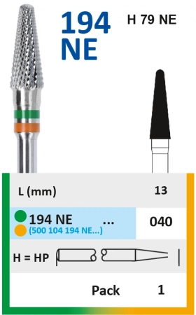 194ne040 фреза твс - конус - 040 зел/оранж насечка крестообразная зубчатая, поперечная не благ. спла