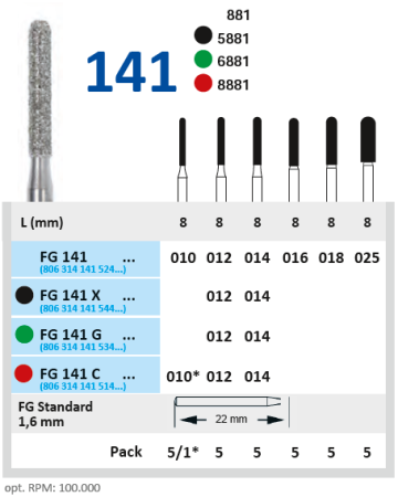 fg141g014 бор алмазный fg - цилиндр закругленный - 014 зеленый horico