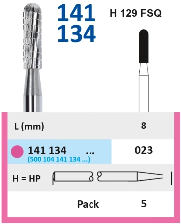 141134023 Фреза твс - цилиндр - 023 розовый тонкие прямые лезвия со спиральной поперечной насечкой H