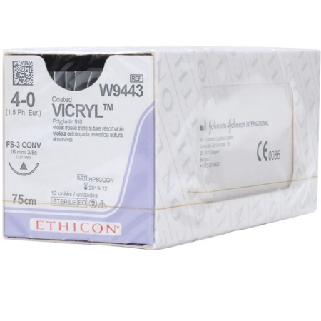 Викрил с 1 иглой L=75см., USP 4-0, FS-3 CONV, 16мм 3/8с, 12шт., Johnson&Johnson