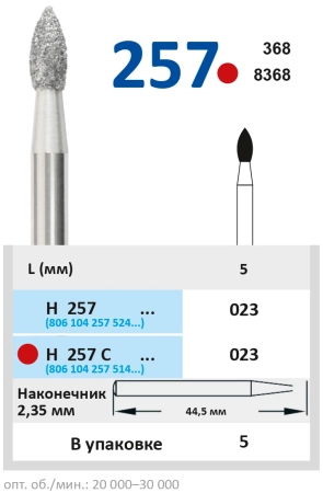 H257C023 Бор алмазный H - пламя заостренное - 023 красный HORICO