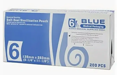 Пакеты для стерилизации, самозапечатывающиеся, бумага/пластик, 200шт., 135мм*283мм, "SIGMA"