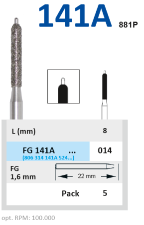 fg141a014 бор алмазный fg - цилиндр закругленный с проводником (пин) - 014 серый horico