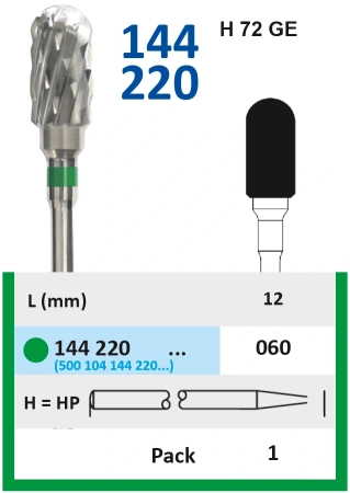144220060 Фреза твс - цилиндр закругленный - 060 зеленый насечка крестообразная грубая пластмасса ги