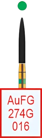 AuFG274G016 Бор алмазный FG - пламя закругленное - 016 зеленый HORICO