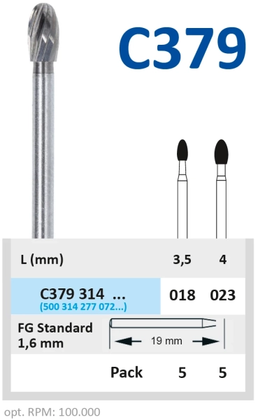 c379314018 бор твердосплавный - олива - 018 финир 12 граней турбинный наконечник  horico