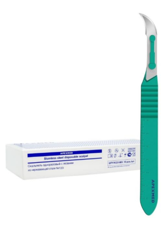 Скальпель с лезвием из нержавеющей стали №12D (10 шт) Apexmed