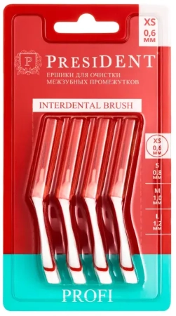 Ершики межзубные PRESIDENT PROFI размер XS 0,6 мм 4шт, арт.303