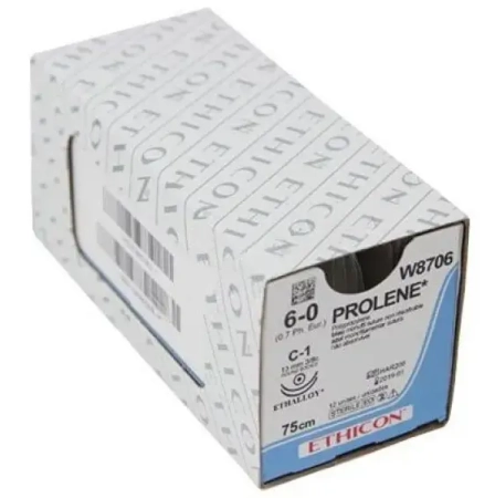 Пролен с 2 иглами L=75см., USP 6-0, С-1 (колющая), 13мм 3/8с, 12шт., Johnson&Johnson
